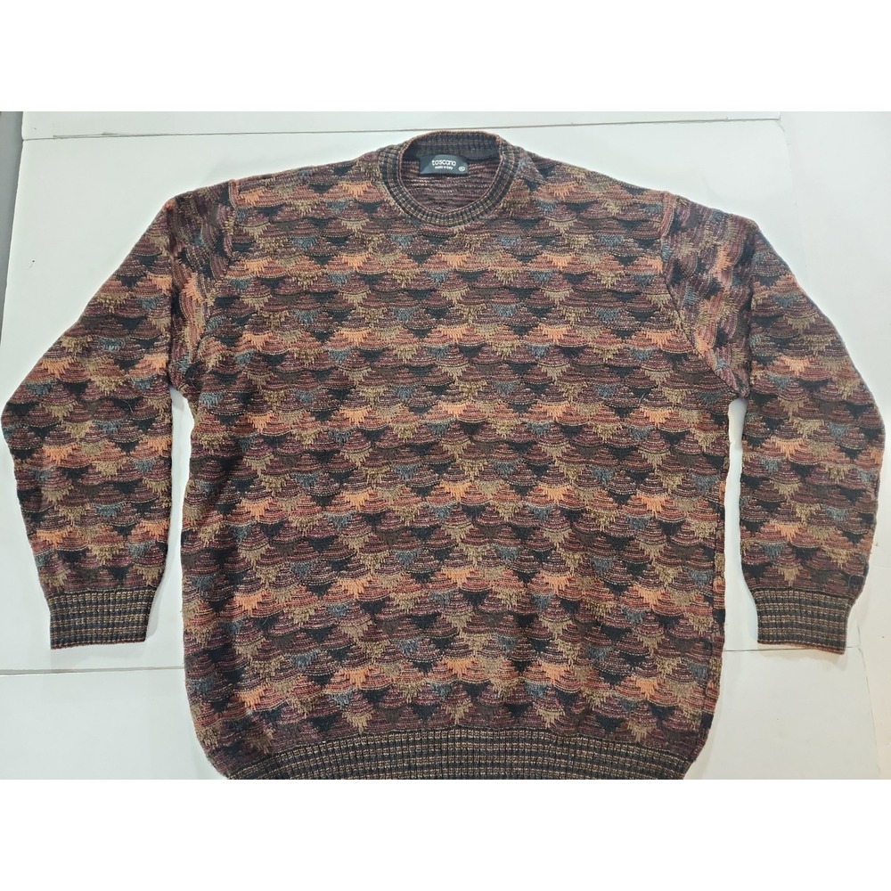 Vtg Toscano Sweater Mens XL Made In Italy 3D Knit Coogi Style Grandpa Geometric